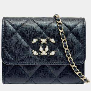 Chanel Black Caviar  Matelasse Mini Chain Wallet 