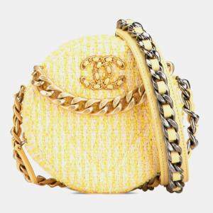 Chanel Yellow Tweed Leather 19 Coco Mark Round Chain Shoulder Bag 