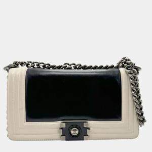 Chanel Black/Off-White Leather  Boy Shoulder Bag 
