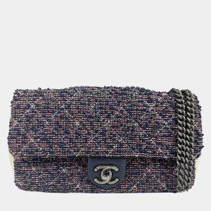 Chanel  Navy /White Red Tweed Leather Shoulder Bag