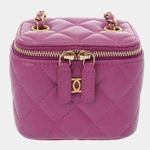 Chanel Purple Lambskin Matelasse Coco Ball Chain Pouch Shoulder Bag