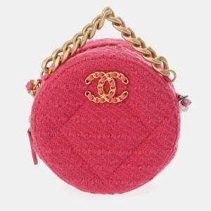 Chanel Pink Tweed 19 Round Shoulder Bag With Handle 