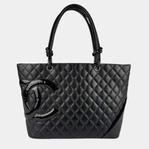 Chanel Black Patent Leather Cambon Ligne Shoulder Bag 