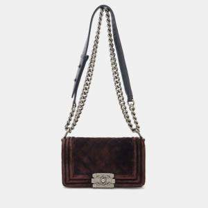 Chanel Boy Chanel 20 Matelasse Coco Mark Chain Shoulder Bag Velour Leather Purple