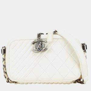 Chanel Boy Coco Mark Chain Shoulder Bag Camera White Lambskin