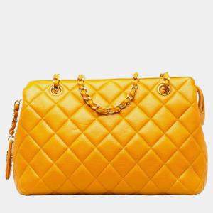  Chanel Orange Caviar Skin Matelasse Chain Shoulder Bag 