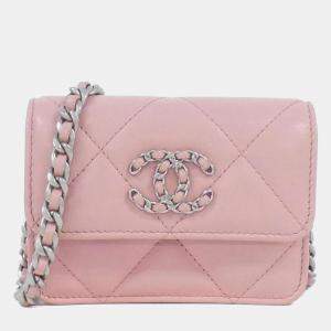 Chanel Pink Lambskin 19 Line Chain Clutch