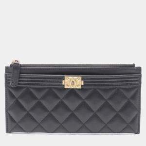  Chanel Black  Leather Boy Pouch Bag 