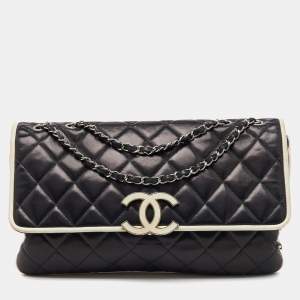 Chanel Black/White Quilted Leather Maxi Divine Cruise Classic Flap Bag