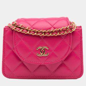 Chanel Pink CC Quilted Lambskin Flap Clutch On Chain