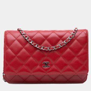 Chanel Red CC Lambskin Wallet on Chain