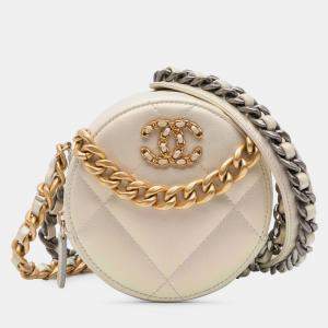 Chanel Beige Brown Iridescent Lambskin 19 Round Clutch with Chain