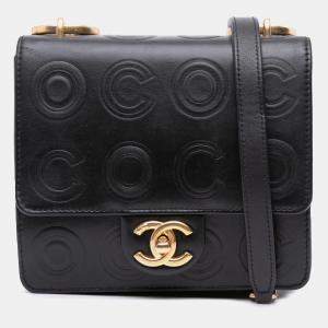 Pre Owned Chanel Black Mini Square Calfskin Coco Embossed Flap