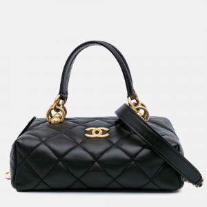 Chanel Black Métiers d'Art CC Quilted Lambskin Box Top Handle Satchel