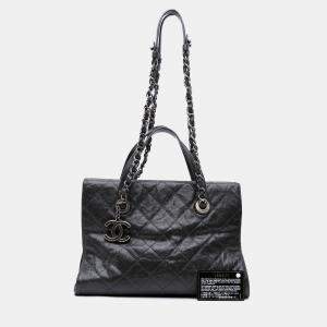 Chanel Black CC Quilted Crumpled Caviar Crave Tote