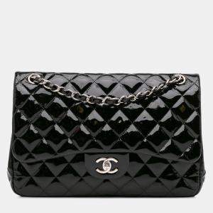 Pre Owned Chanel Black Jumbo Classic Patent Double Flap