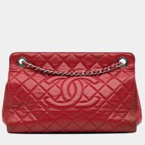 Chanel Red CC Quilted Caviar Frame Shopping Tote