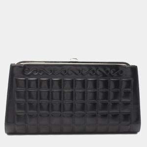 Chanel Black CC Choco Bar Quilted Lambskin Crystal Frame Clutch