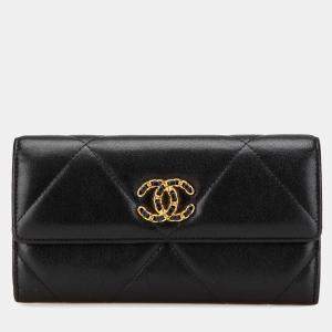 Chanel Black Lambskin 19 Flap Long Wallet