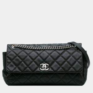 Pre Owned Chanel Black Quilted Iridescent Caviar Lady Pearly Flap
