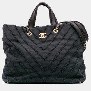 Chanel Black Chevron Canvas Cuba Patchwork Shopper Tote