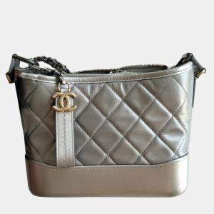 Chanel Silver Leather Gabrielle Small Shoulder Bag
