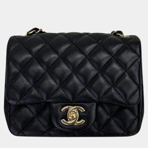 Pre Owned Chanel Black Lambskin Square Mini Shoulder Bag 