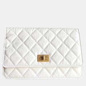 Chanel White Leather 2.55 Wallet On Chain 