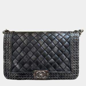 Pre Owned Chanel Distressed Studded Le Boy Shoulder Bag