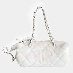 Chanel White Shearling Ski Collection Bucket Bag