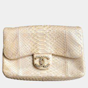 Chanel Gold Snakeskin Pearl Chain Shoulder Bag