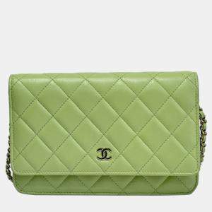  Chanel Green Lambskin Leather Wallet On Chain 