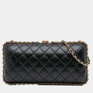 Chanel Black Quilted Lambskin Studded Chain Around Clutch with Chain