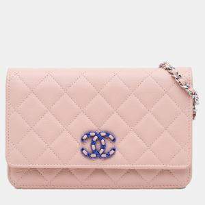 Chanel Pink CC Quilted Caviar Wallet On Chain