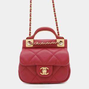 Chanel Matelasse Chain clutch Bag Red Lambskin