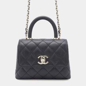 Chanel Matelasse Coco Handle Chain shoulder Bag Black Caviar Leather Size Mini