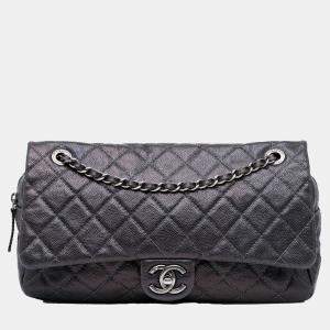 Chanel Purple Jumbo Quilted Caviar Easy Flap Bag