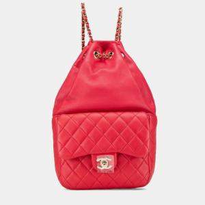 Chanel Red Lambskin Coco Mark Matelasse Backpack