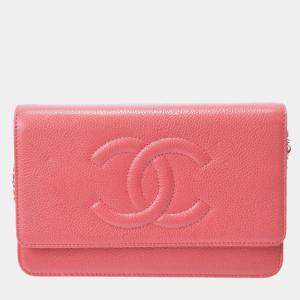 Chanel Pink Caviar Skin Matelasse Chain Wallet Shoulder Bag