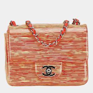 Chanel Red Beige Patent Leather Chain Shoulder Bag