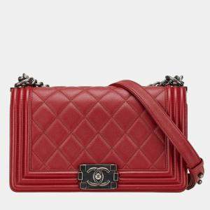 Chanel Red Lambskin Coco Mark Boy 25 Chain Shoulder Bag