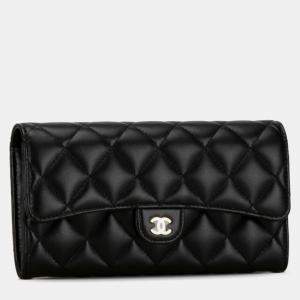 Chanel Black Lambskin Classic Long Flap Wallet