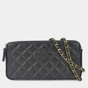 Chanel Lambskin Black Coco Mark Matelasse Stitch Shoulder Bag Chain Wallet