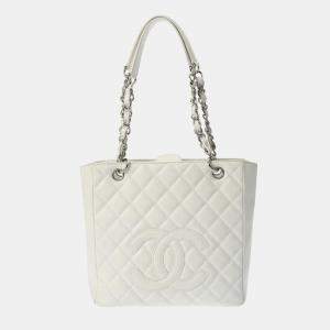 Chanel Pst Petite Tote White  Caviar Skin Bag