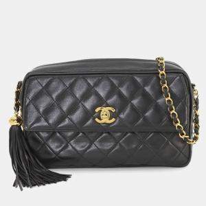 Chanel Leather Black Gold Front Pocket Matelasse Chain Shoulder Bag