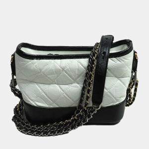 Pre Owned Chanel White and Black Calfskin Gabrielle Small Hobo Shoulder Bag