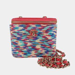 Pre Owned Chanel Multicolor Cotton and Leather Small Vanity Chain Shoulder Bag