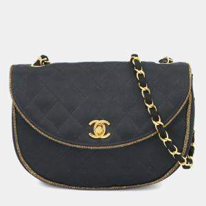 Chanel Black Satin Crescent Chain Shoulder Bag