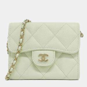 Chanel Light Green Caviar Leather Timeless Classic Chain Clutch Bag