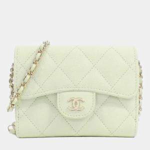 Chanel Light Green Caviar Leather Timeless Classic Chain Clutch Bag
